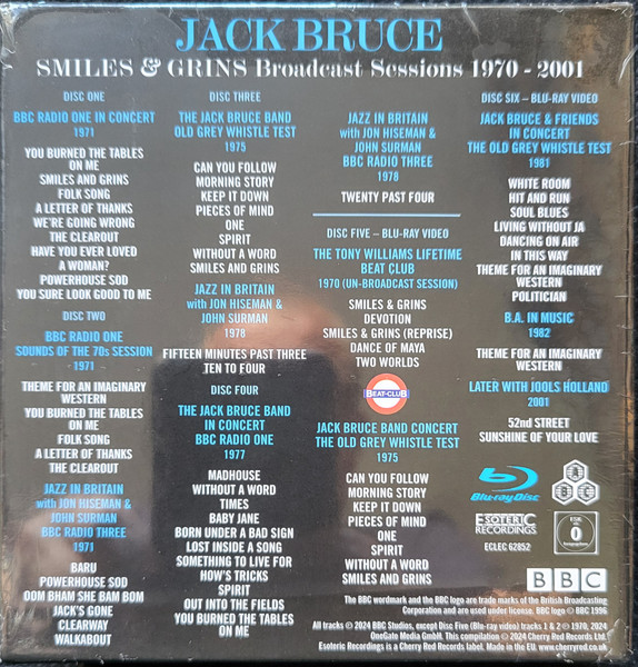 Jack Bruce - Smiles And Grins (Broadcast Sessions 1970-2001) (4xCD, RM + 2xBlu-ray, RM, All + Box) (Near Mint (NM or M-)) - Image 2