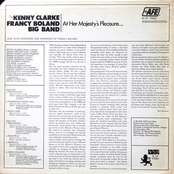Clarke-Boland Big Band - At Her Majesty's Pleasure.... (LP, Album, RE, NAM) (Very Good Plus (VG+)) - Image 2