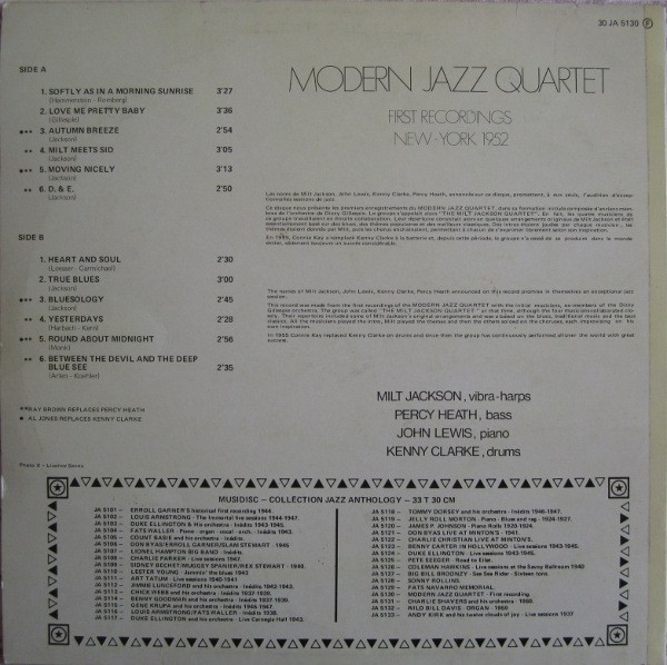 The Modern Jazz Quartet - First Recordings 1952 (LP, Album, RE) (Near Mint (NM or M-)) - Image 2