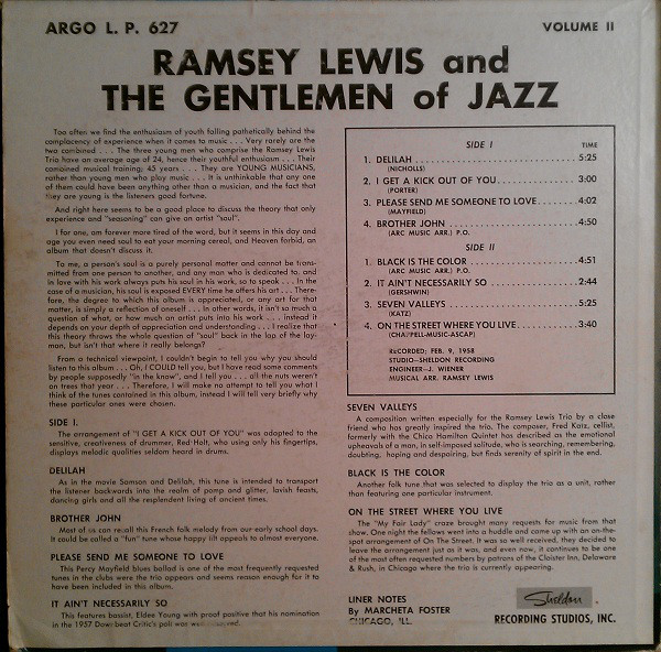 The Ramsey Lewis Trio - Ramsey Lewis And His Gentle-men Of Jazz - Volume 2 (LP, Album, Bla) (Very Good (VG)) - Image 2
