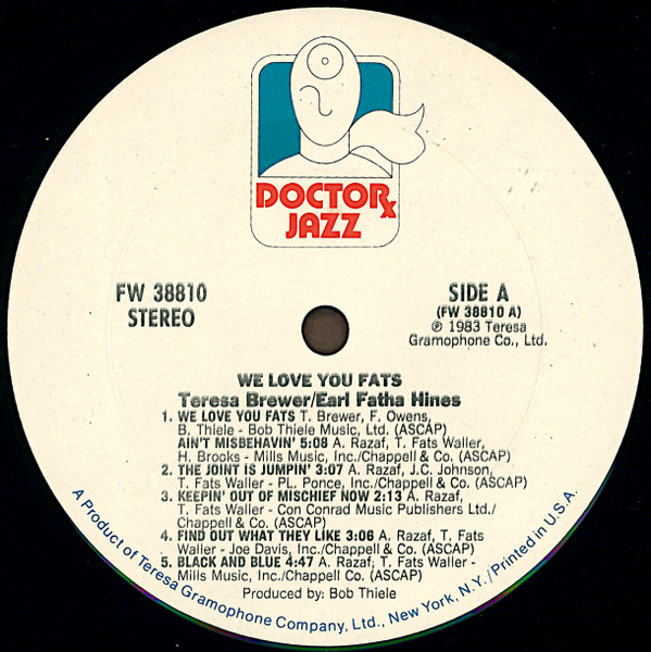 Teresa Brewer, Earl Fatha Hines* - We Love You Fats (LP, Album, RE) (Mint (M)) - Image 3