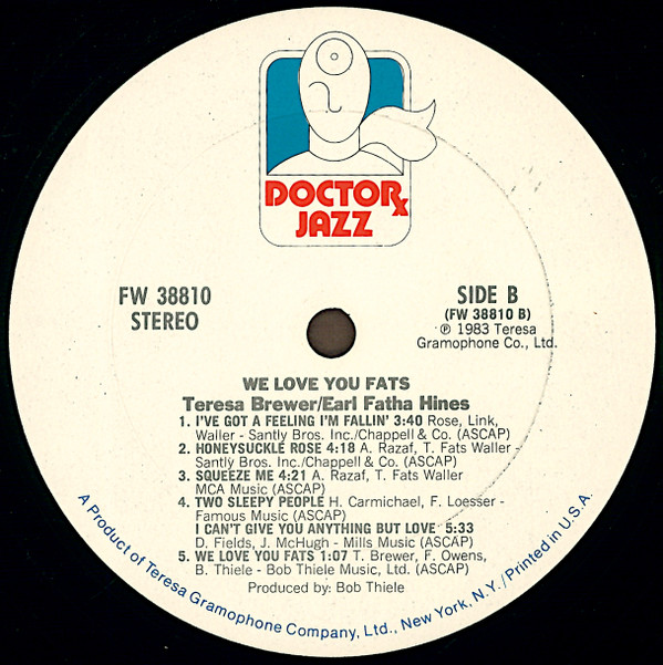 Teresa Brewer, Earl Fatha Hines* - We Love You Fats (LP, Album, RE) (Mint (M)) - Image 4