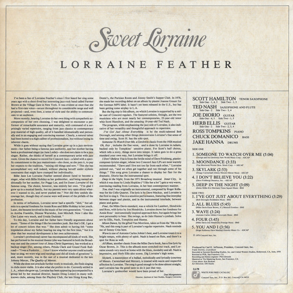 Lorraine Feather - Sweet Lorraine (LP, Album) (Near Mint (NM or M-)) - Image 2