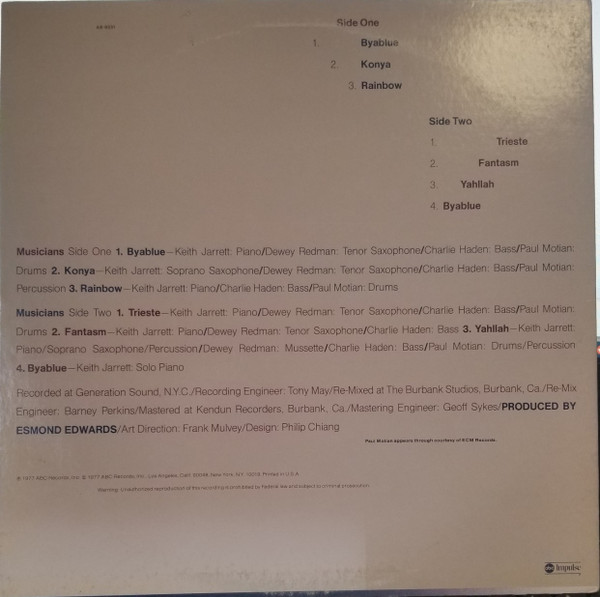 Keith Jarrett - Byablue (LP, Album, Pit) (Very Good Plus (VG+)) - Image 2