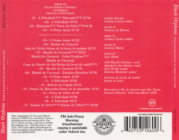Various - Black Orpheus - The Original Soundtrack From The Marcel Camus Film (CD, Album, RE, RM) (Mint (M)) - Image 2