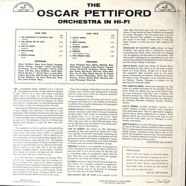 Oscar Pettiford Orchestra - In Hi-Fi (LP, Album) (Very Good Plus (VG+)) - Image 2