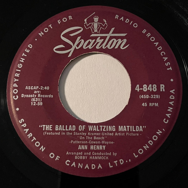 Ann Henry - Sugar Blues / The Ballad Of Waltzing Matilda (7", Single) (Near Mint (NM or M-)) - Image 2