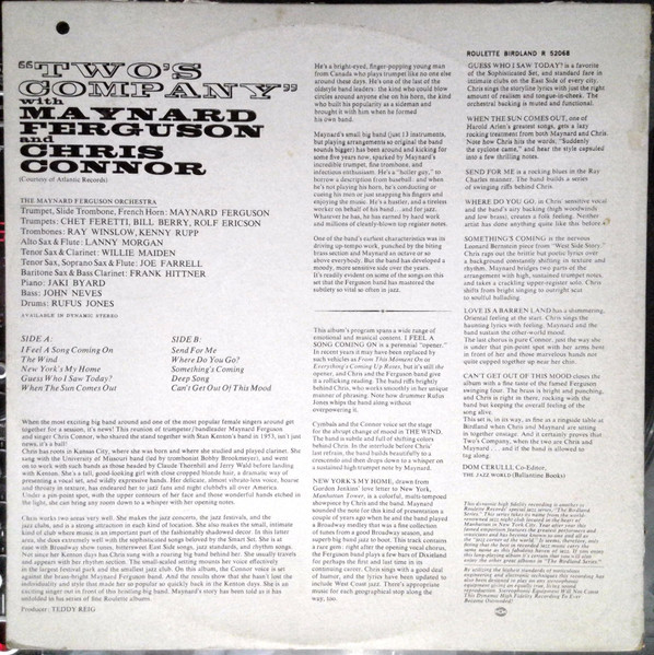 Maynard Ferguson And Chris Connor - Two's Company (LP, Album, Mono) (Near Mint (NM or M-)) - Image 2