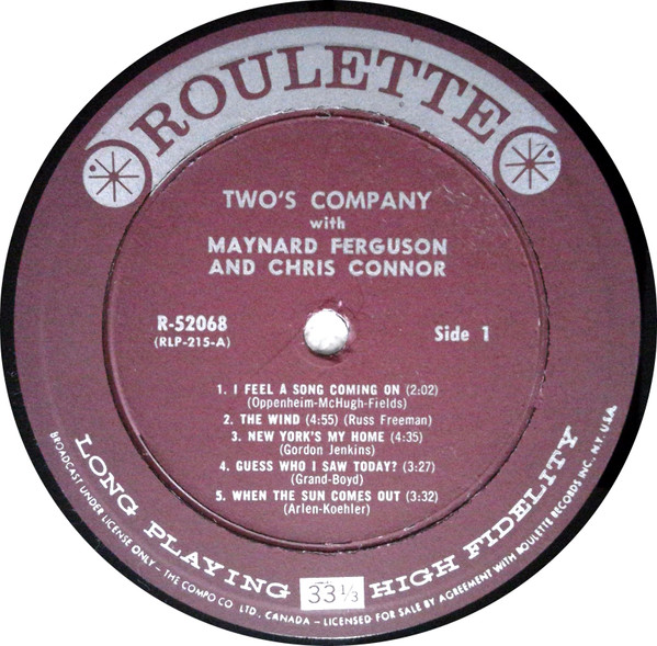 Maynard Ferguson And Chris Connor - Two's Company (LP, Album, Mono) (Near Mint (NM or M-)) - Image 3