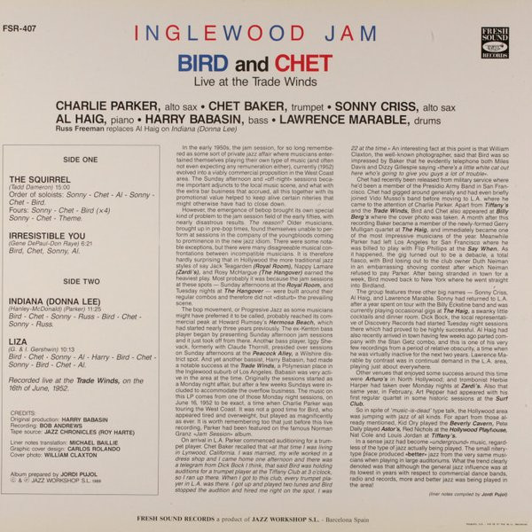 Bird (28) & Chet* Featuring Sonny Criss, Al Haig, Harry Babasin, Lawrence Marable - Inglewood Jam (Live At The Trade Winds 16 June 1952) (LP, Album) (Near Mint (NM or M-)) - Image 2