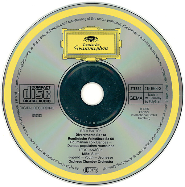 Béla Bartók / Leoš Janáček - Orpheus Chamber Orchestra - Divertimento / Romanian Folk Dances / Mládí (CD, Album) (Near Mint (NM or M-)) - Image 3
