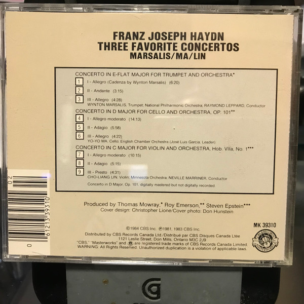 Joseph Haydn, Yo-Yo Ma ■ Wynton Marsalis ■ Cho-Liang Lin - Three Favorite Concertos (CD, Comp) (Near Mint (NM or M-)) - Image 2