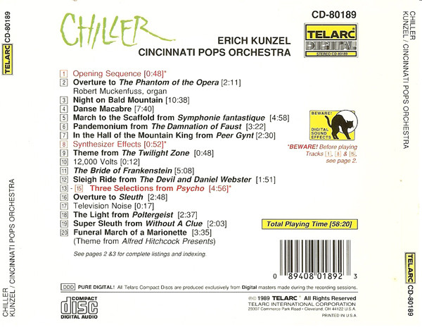 Erich Kunzel, Cincinnati Pops Orchestra - Chiller (CD, Album, Comp) (Near Mint (NM or M-)) - Image 2