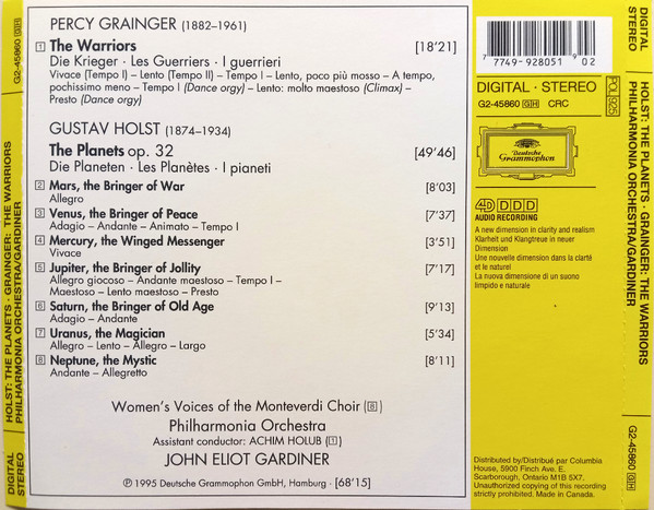 Gustav Holst / Percy Grainger - Philharmonia Orchestra, John Eliot Gardiner - The Planets / The Warriors (CD, Club) (Near Mint (NM or M-)) - Image 2