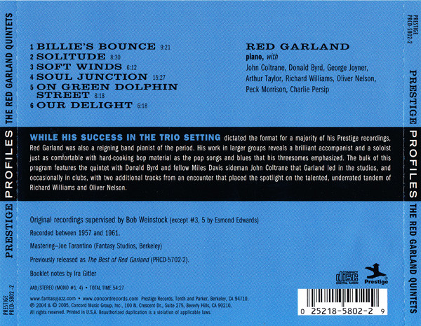 The Red Garland Quintet Featuring John Coltrane - The Red Garland Quintets (CD, Comp, RE) (Near Mint (NM or M-)) - Image 2