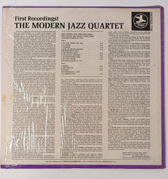 The Modern Jazz Quartet - First Recordings! (LP, Comp, RE, RM) (Very Good (VG)) - Image 2