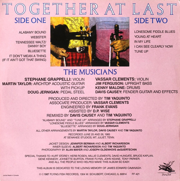Stephane Grappelli* • Vassar Clements - Together At Last (LP, Album) (Mint (M)) - Image 2