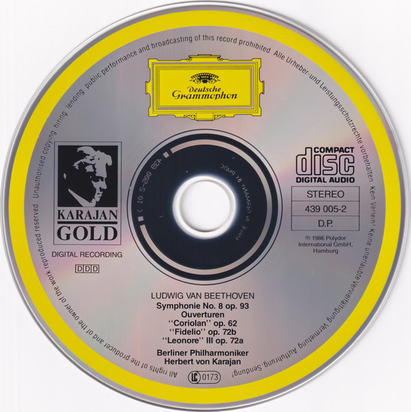 Ludwig van Beethoven, Berliner Philharmoniker, Herbert von Karajan - Symphonie No. 8 • Ouvertüren »Fidelio • Leonore III • Coriolan« (CD, Album, RE, RM, PMD) (Near Mint (NM or M-)) - Image 3