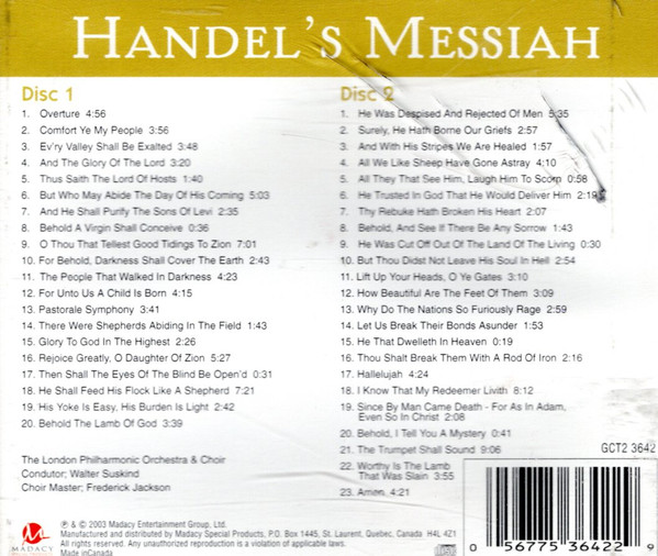 Georg Friedrich Händel - London Philharmonic Orchestra & London Philharmonic Choir - Handel's Messiah (2xCD, Album, RE) (Near Mint (NM or M-)) - Image 2
