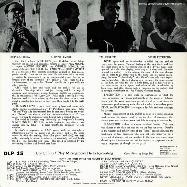 Ada Moore - Jazz Workshop Volume Three (LP, Album, Mono, Ltd, RE, RM) (Mint (M)) - Image 2