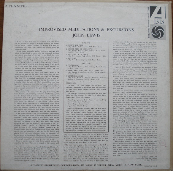 John Lewis (2) - Improvised Meditations & Excursions (LP, Album, Mono) (Very Good (VG)) - Image 2
