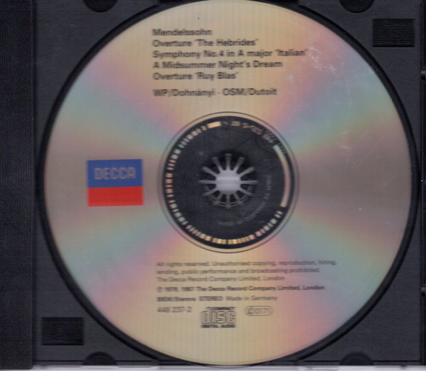 Felix Mendelssohn-Bartholdy | Christoph von Dohnányi • Charles Dutoit - Symphony No.4 'Italian' | A Midsummer Night's Dream | Fingal's Cave • Ruy Blas (CD, Comp) (Near Mint (NM or M-)) - Image 3