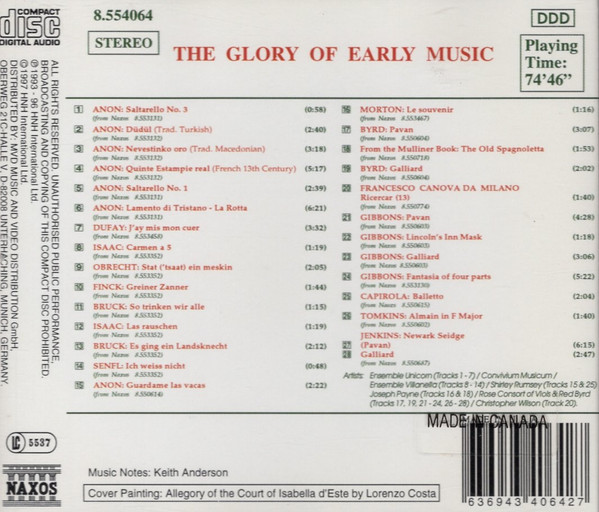 Dufay* • Obrecht* • Isaac* • Senfl*, Byrd* • Gibbons* • Tomkins* • Jenkins* - The Glory Of Early Music (CD, Album, Comp) (Near Mint (NM or M-)) - Image 2
