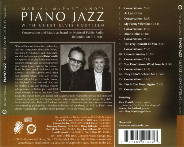Elvis Costello, Marian McPartland - Marian McPartland's Piano Jazz Radio Broadcast (CD, Album) (Mint (M)) - Image 2