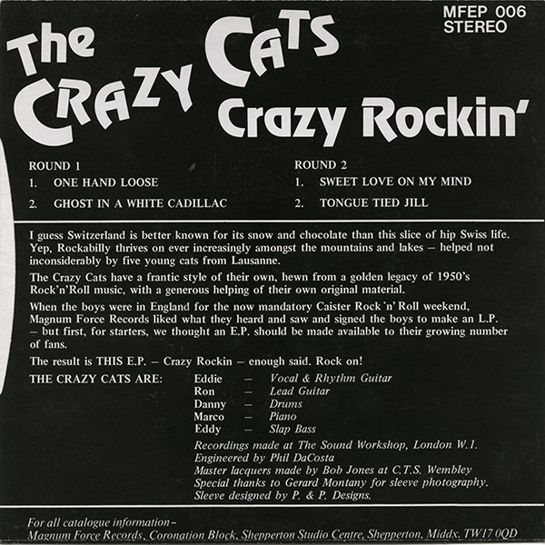 The Crazy Cats - Crazy Rockin’ (7", EP, Blu) (Very Good Plus (VG+)) - Image 2