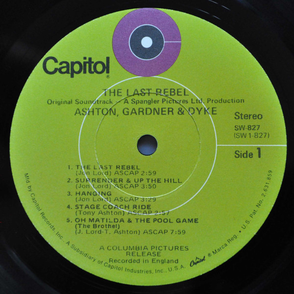 Ashton, Gardner & Dyke - The Last Rebel (Original Motion Picture Soundtrack) (LP, Album, Gre) (Very Good Plus (VG+)) - Image 3