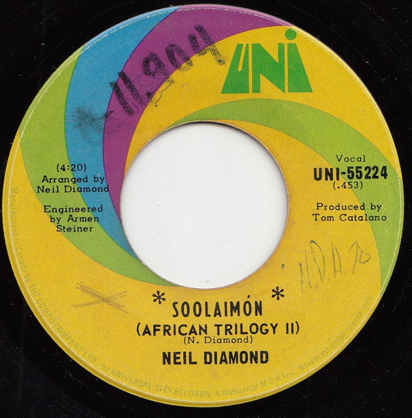 Neil Diamond - Soolaimón (African Trilogy II) (7", Single) (Very Good Plus (VG+))