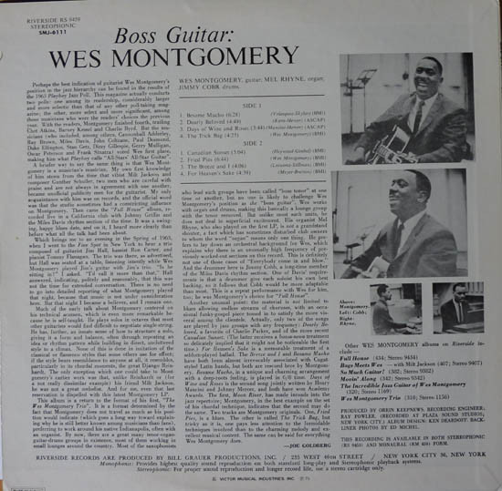 Wes Montgomery - Boss Guitar (LP, Album, RE) (Near Mint (NM or M-)) - Image 3