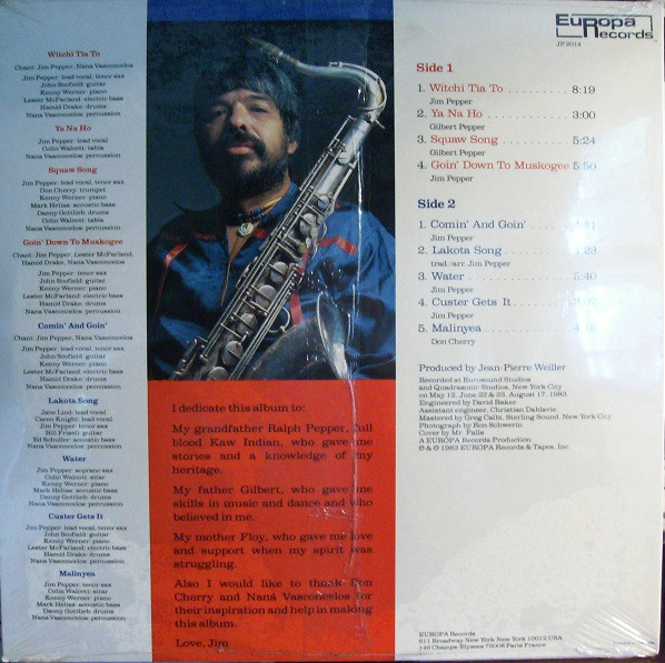Jim Pepper - Comin' And Goin' (LP, Album) (Very Good Plus (VG+)) - Image 2