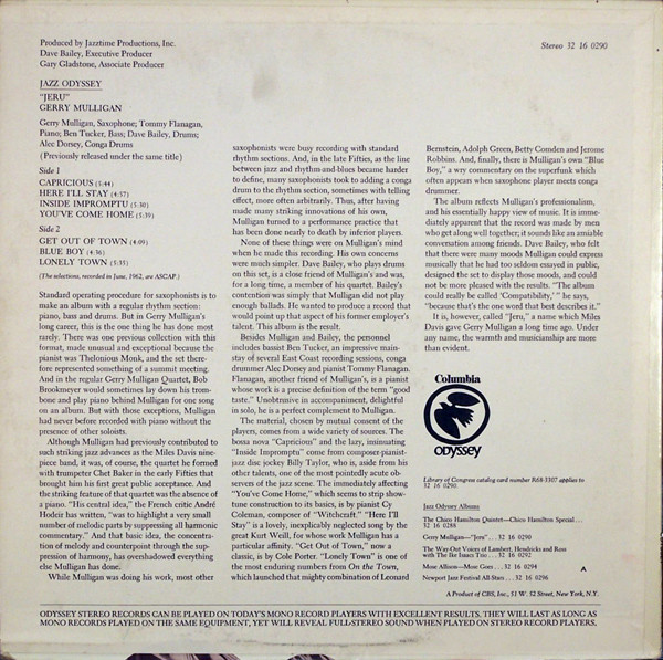 Gerry Mulligan - Jeru (LP, Album, RE) (Near Mint (NM or M-)) - Image 2