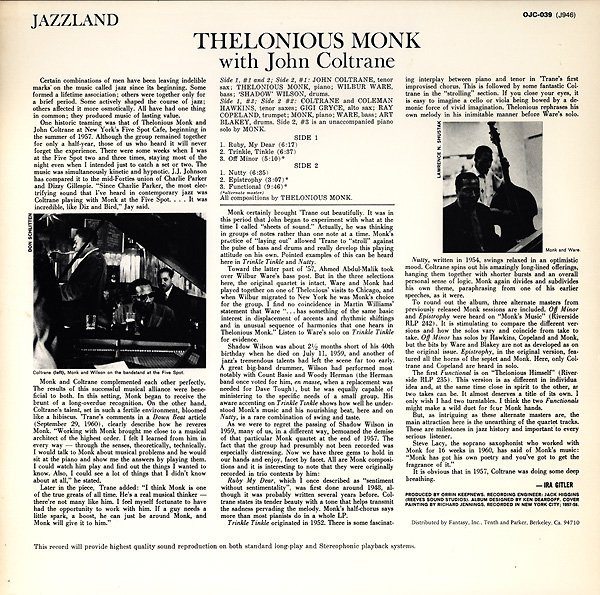 Thelonious Monk With John Coltrane - Thelonious Monk With John Coltrane (LP, Album, RE) (Near Mint (NM or M-)) - Image 2