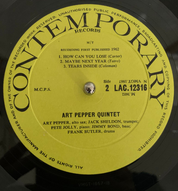 Art Pepper Quintet - Smack Up (LP, Album, Mono) (Very Good Plus (VG+)) - Image 4