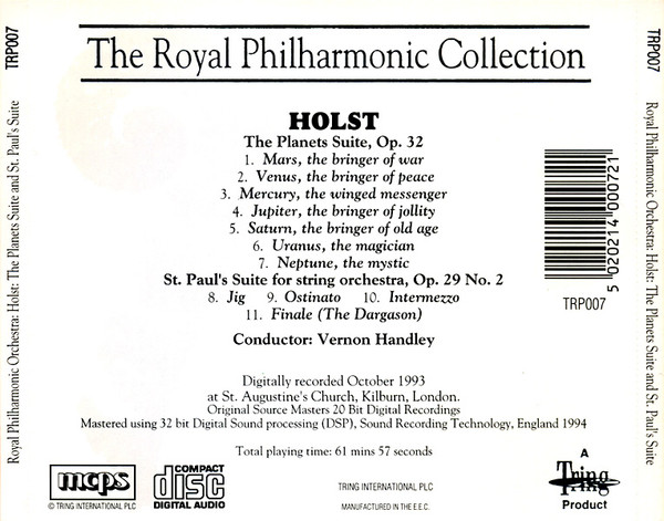 Gustav Holst - Royal Philharmonic Orchestra Conducted By Vernon Handley, The Ambrosian Opera Chorus , Chorus Master: John McCarthy - The Planets Suite / St. Paul's Suite (CD) (Near Mint (NM or M-)) - Image 2