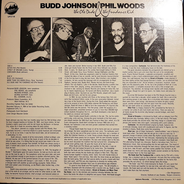 Budd Johnson / Phil Woods - The Ole Dude & The Fundance Kid (LP, Album) (Very Good Plus (VG+)) - Image 3