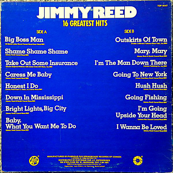 Jimmy Reed - 16 Greatest Hits (LP, Comp) (Near Mint (NM or M-)) - Image 2