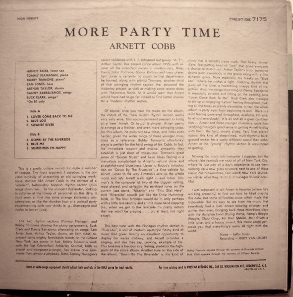 Arnett Cobb - More Party Time (LP, Album, Mono, dee) (Very Good (VG)) - Image 2