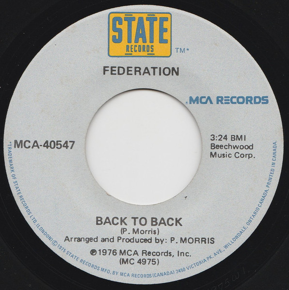 Federation (5) - Back To Back / Hoping (7") (Very Good Plus (VG+))