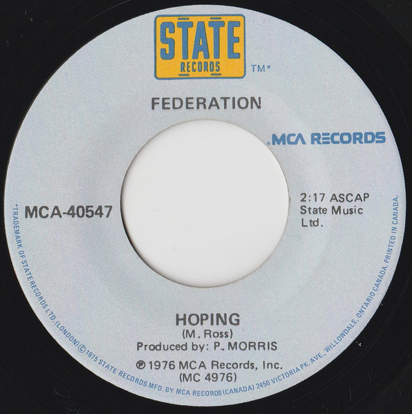 Federation (5) - Back To Back / Hoping (7") (Very Good Plus (VG+)) - Image 2