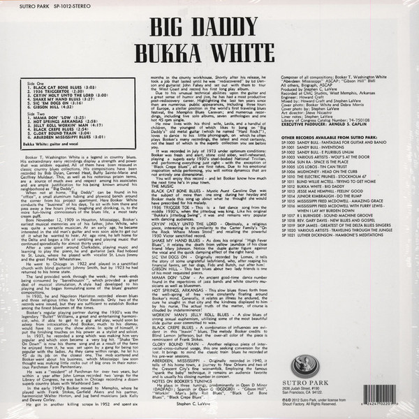 Bukka White - Big Daddy (LP, Album, RE, 180) (Mint (M)) - Image 2