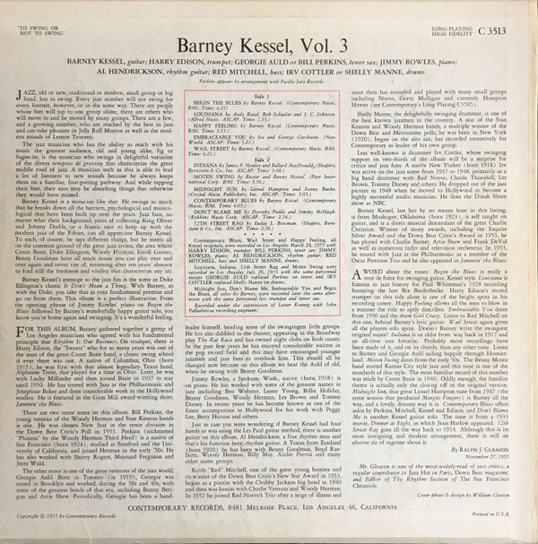 Barney Kessel - Vol. 3, To Swing Or Not To Swing (LP, Album, Mono) (Very Good Plus (VG+)) - Image 2