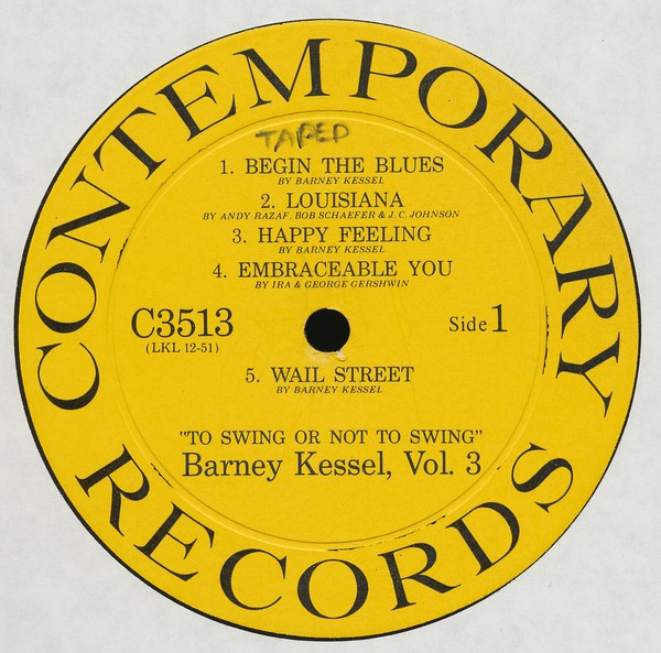 Barney Kessel - Vol. 3, To Swing Or Not To Swing (LP, Album, Mono) (Very Good Plus (VG+)) - Image 3