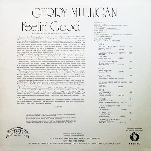 Gerry Mulligan - Feelin' Good (LP, Album, RE) (Near Mint (NM or M-)) - Image 2