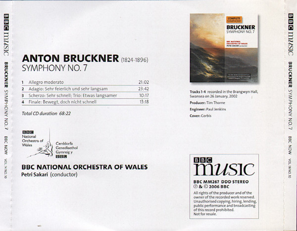 Anton Bruckner - BBC National Orchestra Of Wales, Petri Sakari - Symphony No.7 (CD, Album) (Near Mint (NM or M-)) - Image 2