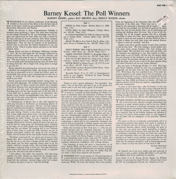 Barney Kessel With Shelly Manne, Ray Brown - The Poll Winners (LP, Album, RE) (Near Mint (NM or M-)) - Image 3