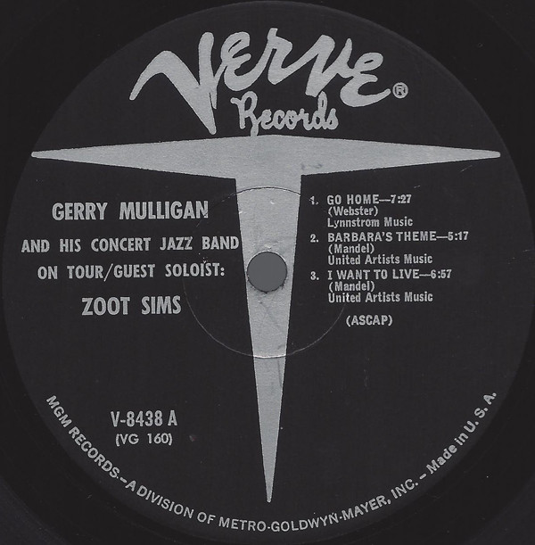 Gerry Mulligan And The Concert Jazz Band* Guest Soloist: Zoot Sims - Gerry Mulligan And The Concert Jazz Band On Tour (LP, Album, Mono) (Very Good Plus (VG+)) - Image 3
