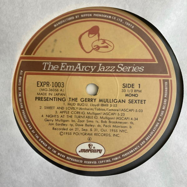 The Gerry Mulligan Sextet* - Presenting The Gerry Mulligan Sextet (LP, Album, Mono, RE) (Near Mint (NM or M-)) - Image 3